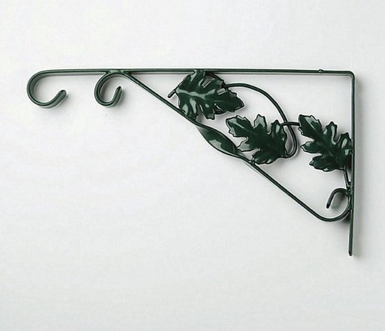 Muurhaak / plantenhaak groen met bladeren - geplastificeerd verzinkt staal - 20 x 35 cm - hanging basket haak - Nature