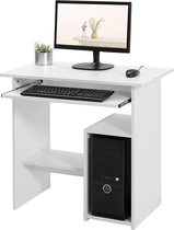 Witte Houten Computer Bureau - Compact PC Meubel met Open Vakken en Plank voor Klavier - Wit