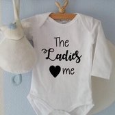 Baby Rompertje jongen met tekst | The Ladies love me | Lange mouw | zwart wit | maat 62/68 | geboorte baby  Cadeau Kraamcadeau