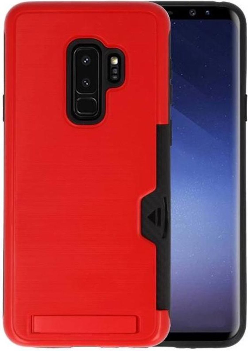 Rood Tough Armor Kaarthouder Stand Hoesje - Hoesje Geschikt voor Samsung Galaxy S9 Plus