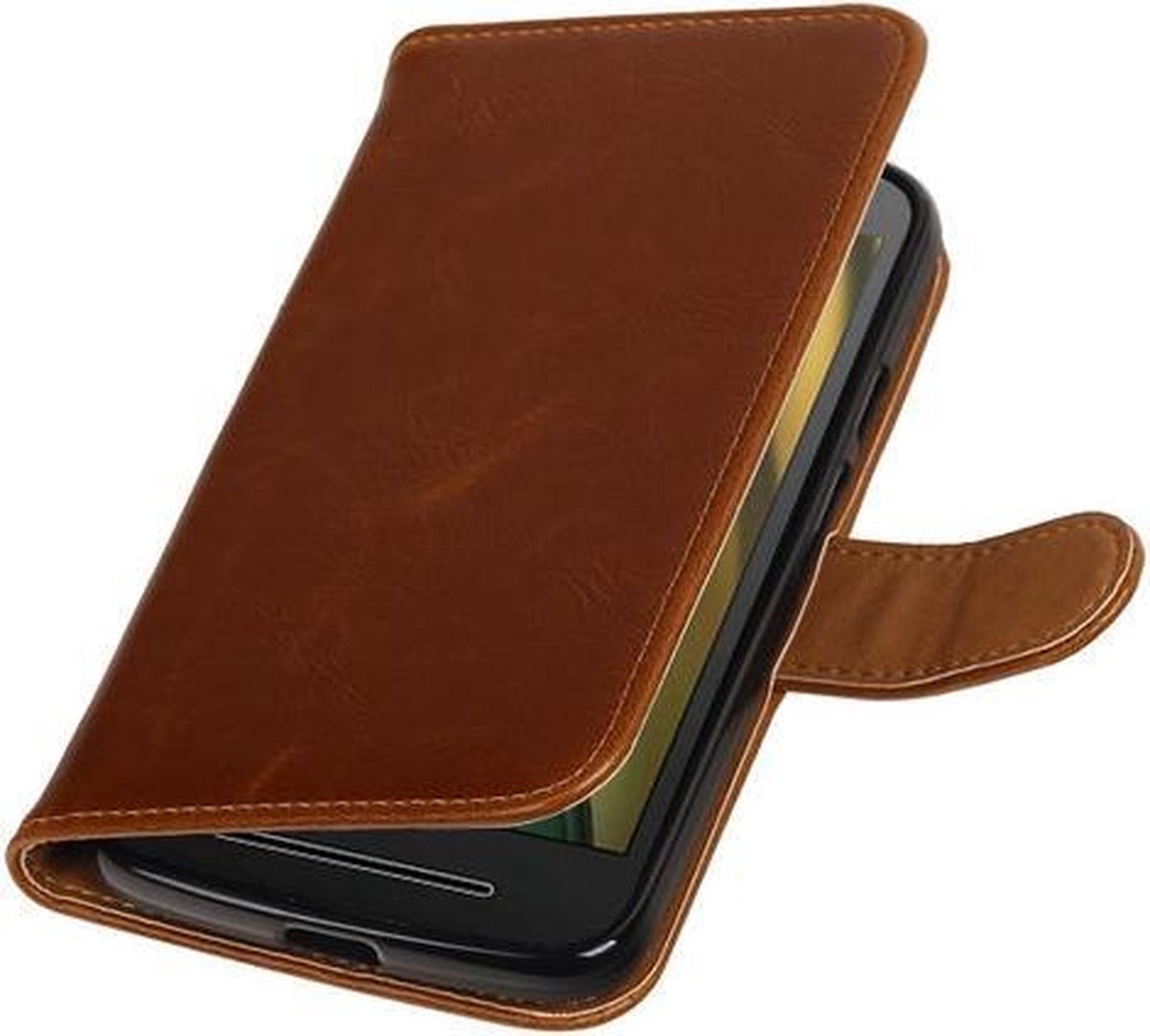 BestCases.nl Bruin Pull-Up PU booktype wallet cover hoesje voor Motorola Moto E3