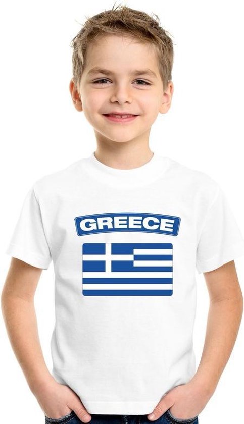 T-shirt met Griekse vlag wit kinderen 158/164