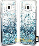 DrPhone Hartjes & Glitter Luxe Vloeibare Case S8+ Plus- Azure Blauw