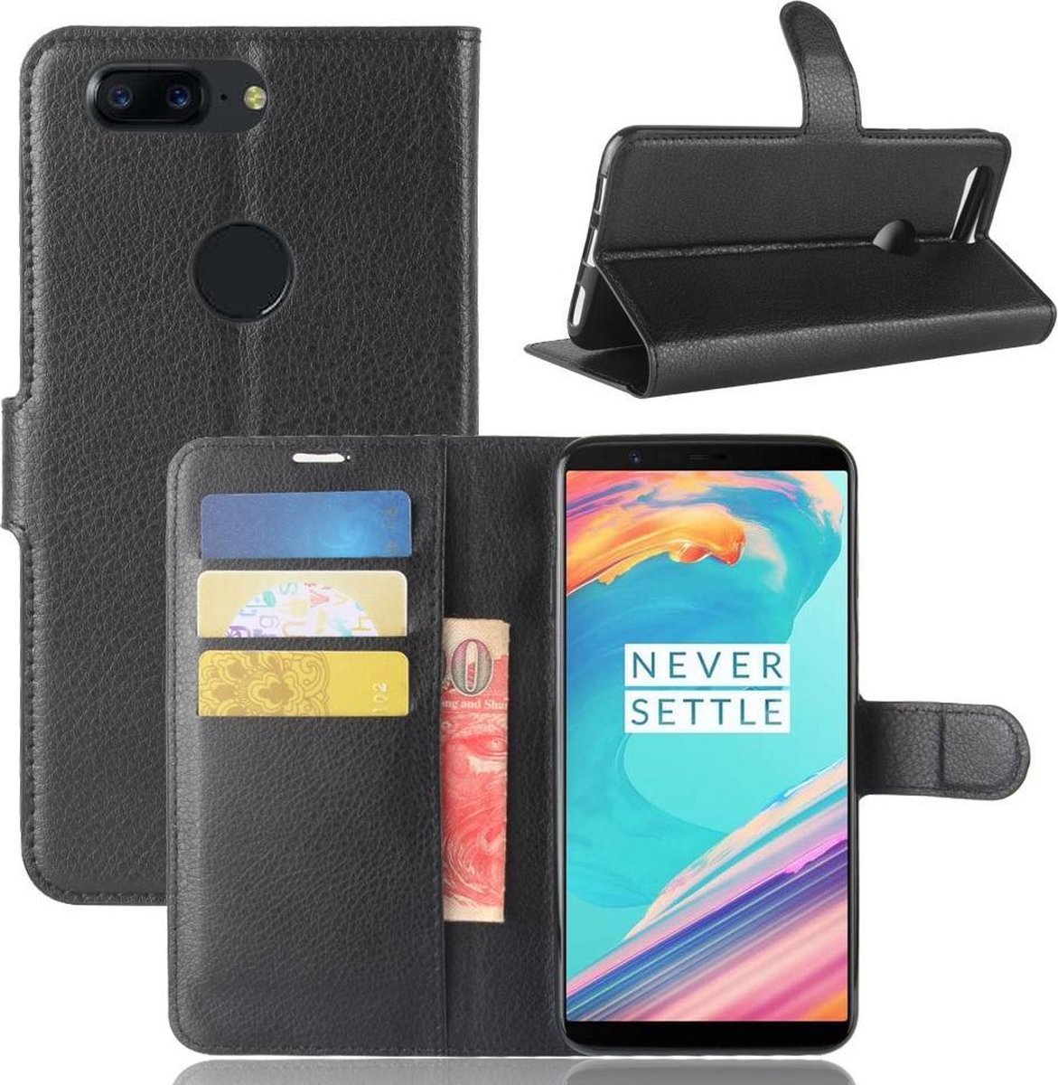 Book Case - Geschikt voor OnePlus 5T Hoesje - Zwart