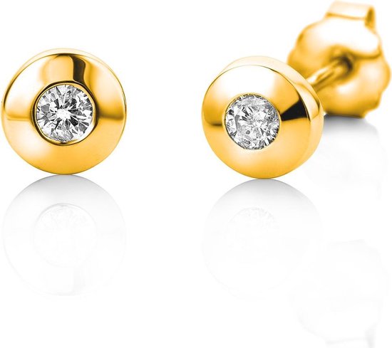 Majestine gouden diamant oorknoppen 0.08 ct- ronde solitaire oorbellen uit  14 kt 585... | bol.com