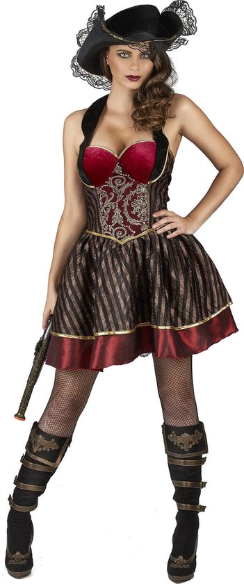 Barok rood en goudkleurig piraten kostuum voor vrouwen - Volwassenen kostuums