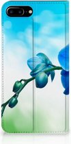 Flipcover Hoesje iPhone 8 Plus | 7Plus Design Orchidee Blauw
