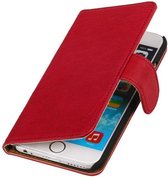 Apple iPhone 6 Plus - Echt Leer Bookcase Roze - Lederen Leder Cover Case Wallet Hoesje