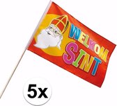5 Luxe Welkom Sinterklaas zwaaivlaggetjes - Polyester - 30 x 45 cm - zwaaivlaggen