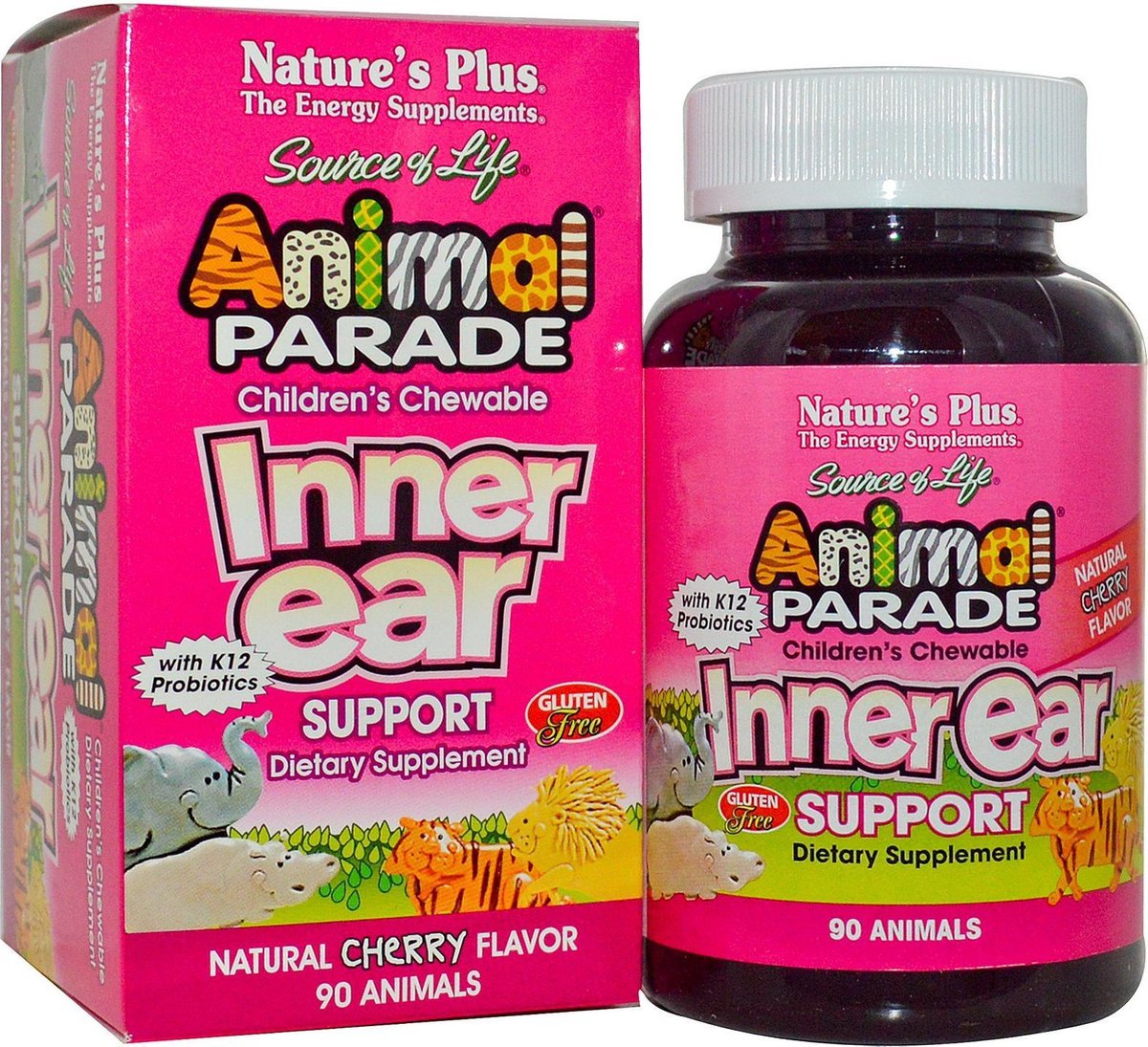Children's Chewable Inner Ear Support, Natural Cherry Flavor (90 Animals) - Nature's Plus