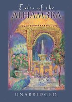 Boek 'Tales of the Alhambra' door Washington Irving. De cover toont een pauw en een paleis met fontein.