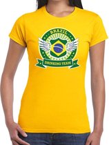 Geel Brazil drinking team t-shirt dames L