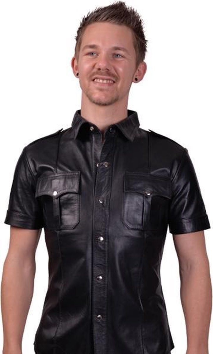 Mister B lederen politie shirt met korte mouwen large