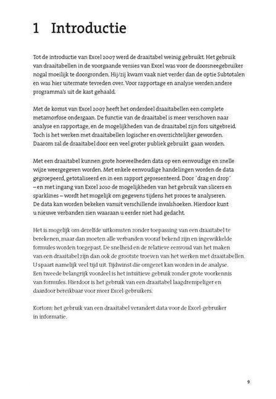 Pagina 1 van het boek 'Excel: Draaitabellen' met de tekst van de introductie.