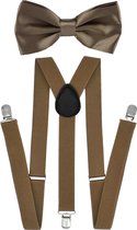 Fako Fashion® - Bretels Met Vlinderstrik - Vlinderdas - Strik - Effen - 100cm - Khaki