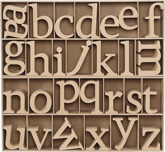 Houten letters, cijfers en tekens, h: 8 cm, dikte 2 cm, 112 stuks, MDF |  bol.com