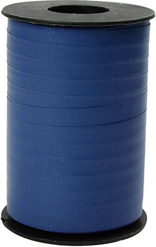 Rol met 250 meter matblauw cadeaulint, 10 mm breed.