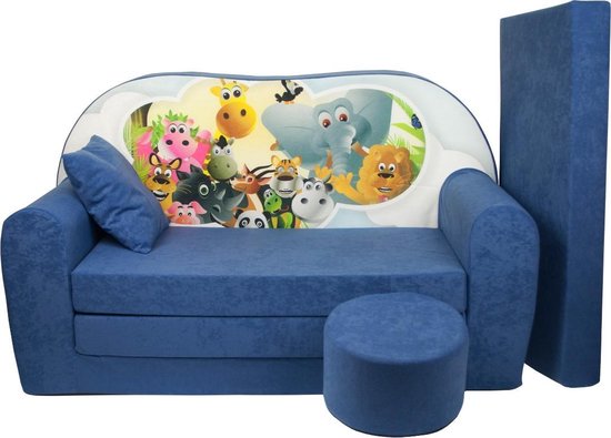 Kinder slaapbank set - logeermatras - sofa - 170 x 100 x 8 - slaapbank - navy blauw - Madagaskar