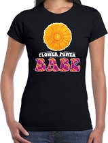 Toppers Jaren 60 Flower Power Babe verkleed shirt zwart met gele bloem dames - Sixties/jaren 60 kleding XXL