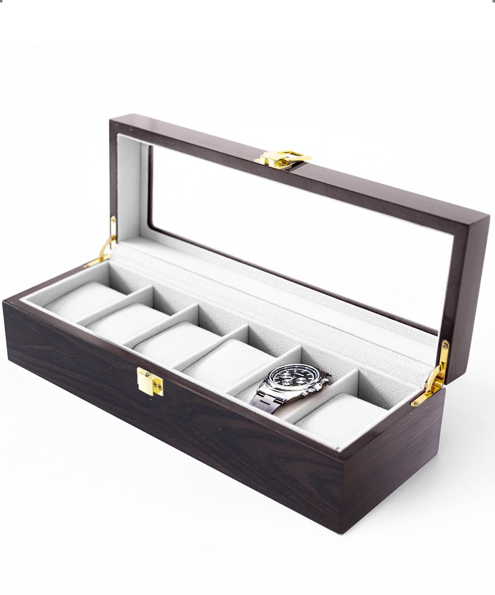 JASC Horlogebox - 6 Compartimenten - Sieradendoos - Bruin - Beige