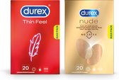 Durex - 40 Condooms - Thin Feel 20 stuks - Nude No Latex 20 stuks - Voordeelverpakking