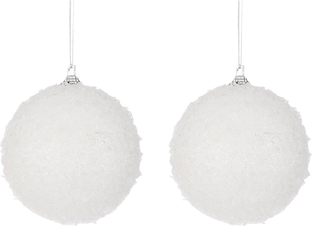6x Witte sneeuw kerstballen/sneeuwballen 8 cm - Kerstboomversiering/kerstversiering/boomversiering
