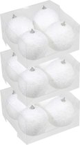 12x Kunststof kerstballen met sneeuw effect wit 10 cm - Witte sneeuw kerstballen 10 cm