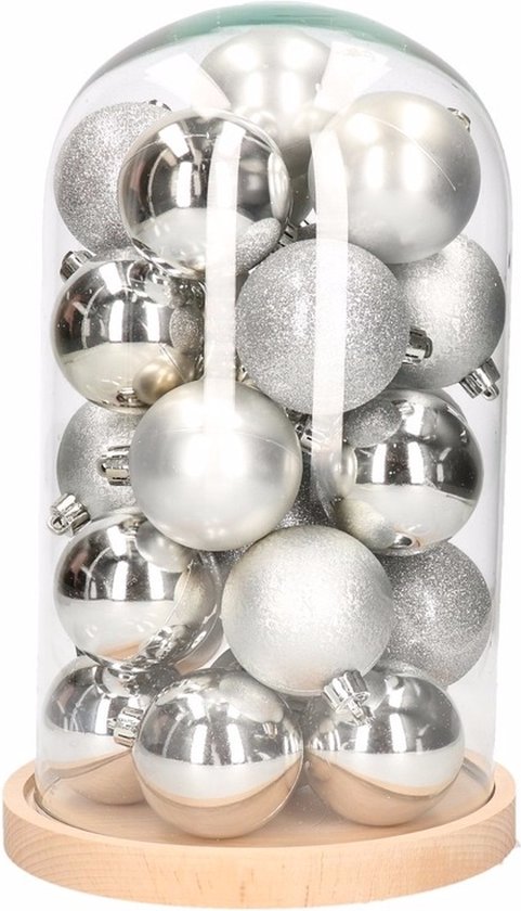 Kerst woondecoratie stolp met zilveren kerstballen | bol.com