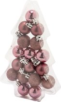 34x stuks kleine kunststof kerstballen roze 3 cm mat/glans/glitter - Onbreekbare plastic kerstballen - Kerstversiering
