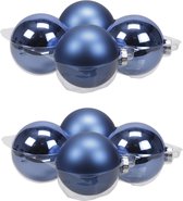 8x stuks kerstversiering kerstballen blauw (basic) van glas - 10 cm - mat/glans - Kerstboomversiering