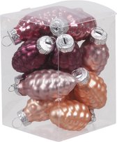 12x Dennenappel kersthangers/kerstballen rood/roze/paars (hibiscus) van glas - 6 cm - mat/glans - Kerstboomversiering