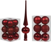 Kerstversiering/kerstboom set mat/glans mix kerstballen met piek in kleur rood 6 en 8 cm diameter - 36x stuks kerstballen