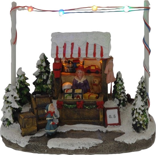 Kerstdorp speelgoed kraampje/winkeltje 16 cm met LED verlichting - kersthuisje