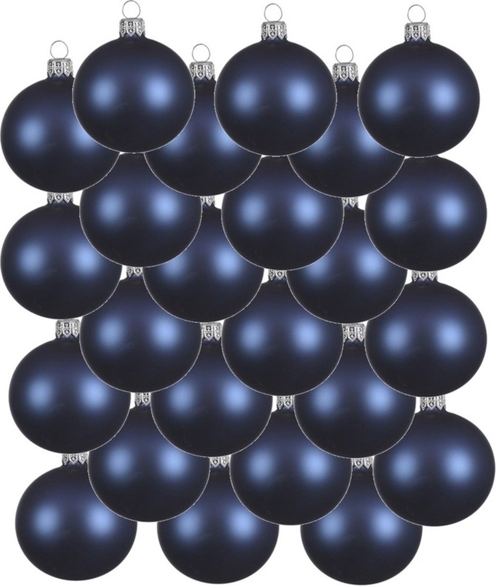 24x Donkerblauwe glazen kerstballen 6 cm Mat/matte