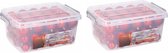 2x Opbergboxen/bewaarboxen met 70 rode kunststof kerstballen pakket - voordelige, kunststof kerstballen