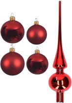Compleet glazen kerstballen pakket kerstrood glans/mat 38x stuks - 18x 4 cm en 20x 6 cm - Inclusief piek glans