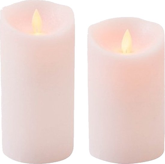 Set van 2x stuks Roze Led kaarsen met bewegende vlam - 12.5 en 15 cm - Sfeer stompkaarsen voor binnen