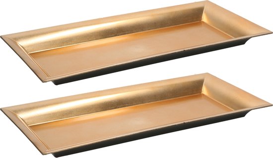 2x stuks rechthoekige gouden kaarsenplateaus/kaarsenborden 36 cm - onderborden / kaarsenborden / onderzet borden voor kaarsen