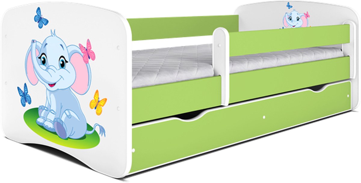 Bed babydreams groen olifant met lade matras 140/70