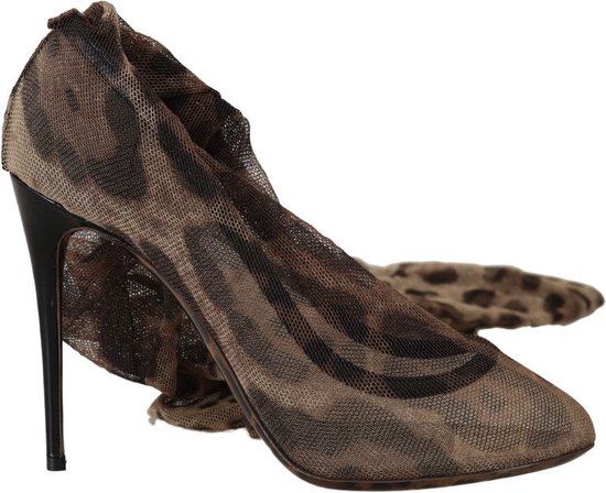 Bruine luipaard tule pumps met lange sokken