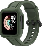 Siliconen Smartwatch bandje - Geschikt voor Xiaomi Mi Watch Lite siliconen bandje met frame - donkergroen - Strap-it Horlogeband / Polsband / Armband