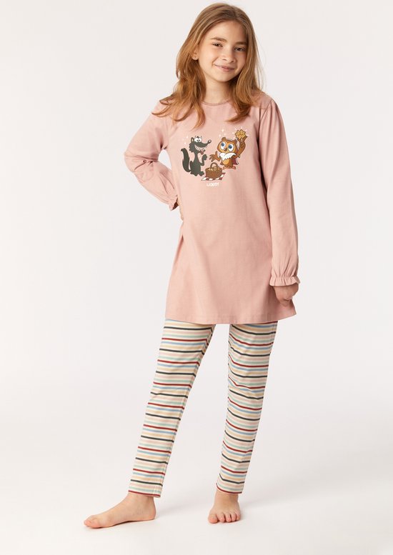 Woody pyjama meisjes - oudroze - uil - 222-1-BLB-S/360 - maat 176