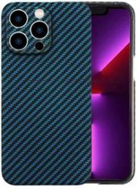 RNZV - Iphone 13 PRO case - telefoonhoesje - full camera protection - carbon fiber - BLAUW