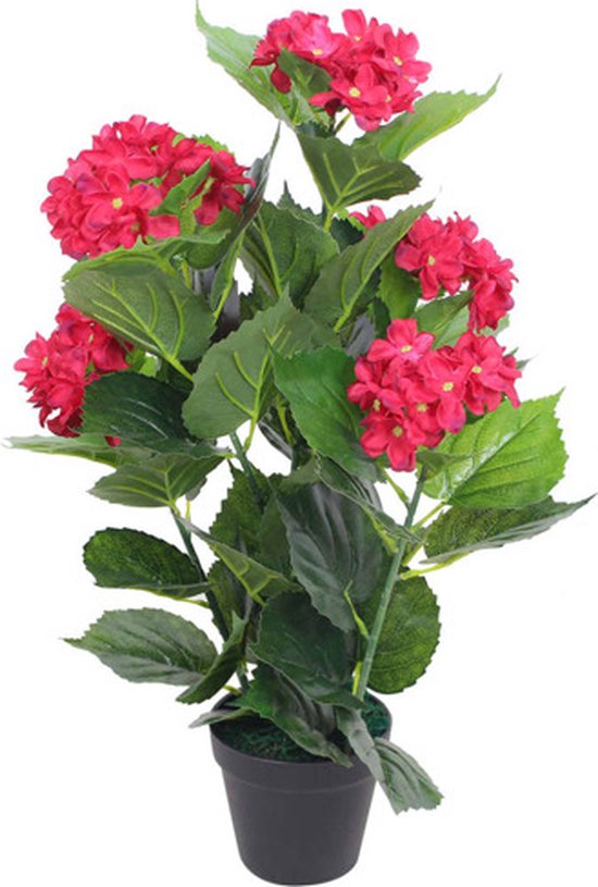 vidaXL - Kunst - hortensia - plant - met - pot - 60 - cm - rood