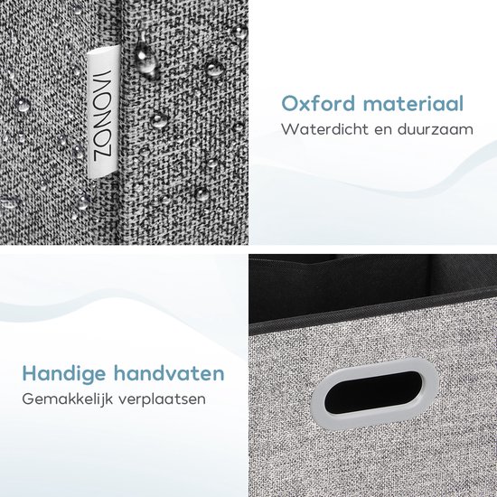Zonovi Wasmand – Drie Vakken Met Deksel – 3 in 1 Wasmand - Sorteer Wasmand - Opvouwbaar – Wassorteerder – Dichte Wasmand - Dubbele Wasmand – Laundry Basket – Wasbox – Organizer Kleding - Stof – Grijs – 110L
