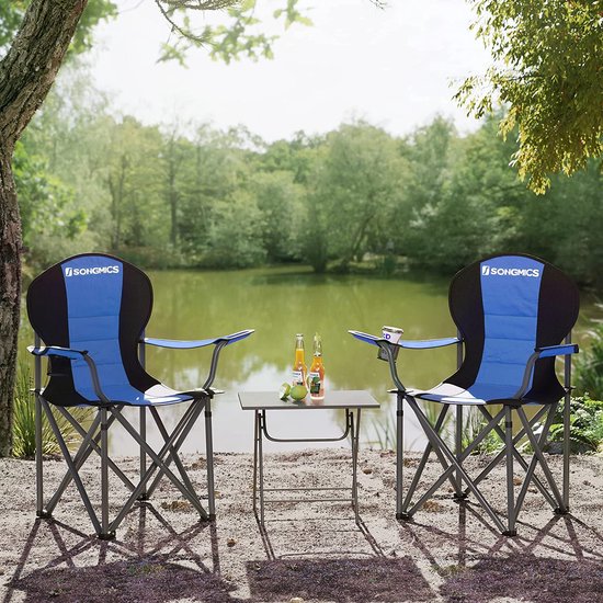 SONGMICS Campingstoelen, Set Van 2, Klapstoelen, Outdoor Stoelen Met Armleuningen En Drinkhouder Stevig