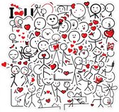 50x sticker Doodle Love Poppetjes - Valentijn - Schattige Kinderstickers - Liefde - Verliefd - Tekening Poppetje Hartje voor op de fiets, beker, laptop, schoolspullen, kamer, etc - School - Kinderen - Stickers - Plakken - Stikker - Bundel - Set - 50