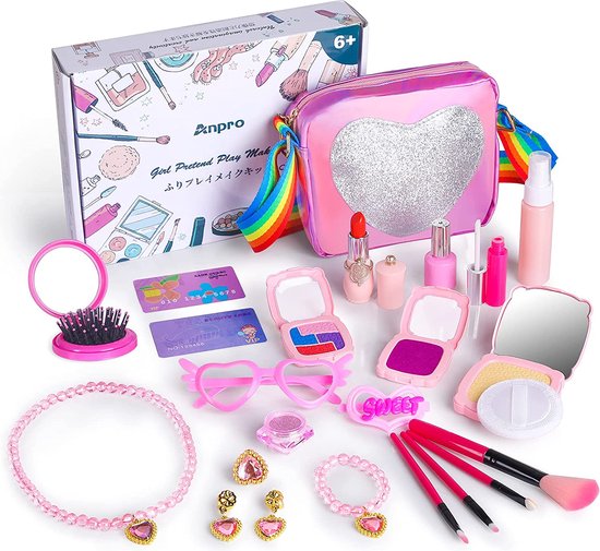 Anpro 23 stuks prinses make-up speelgoed kit rollenspel, make-up set speelgoed voor kinderen meisjes