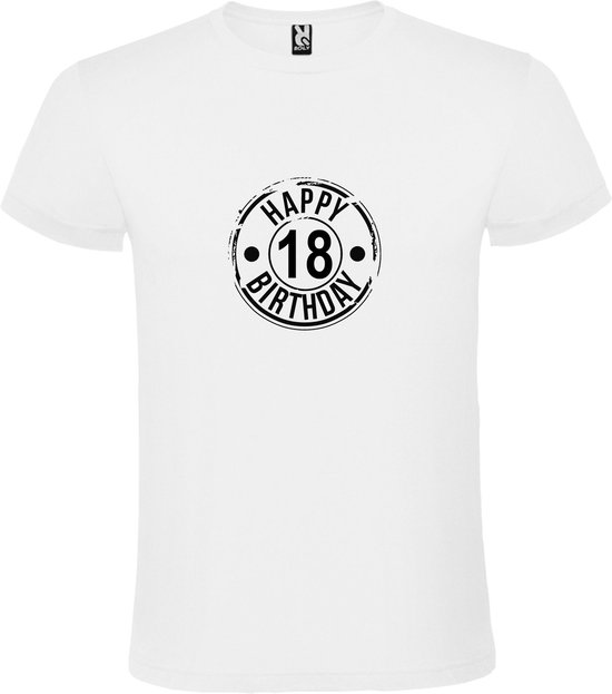 Wit T-Shirt met “ Happy Birthday 18 “ print  Zwart Size L