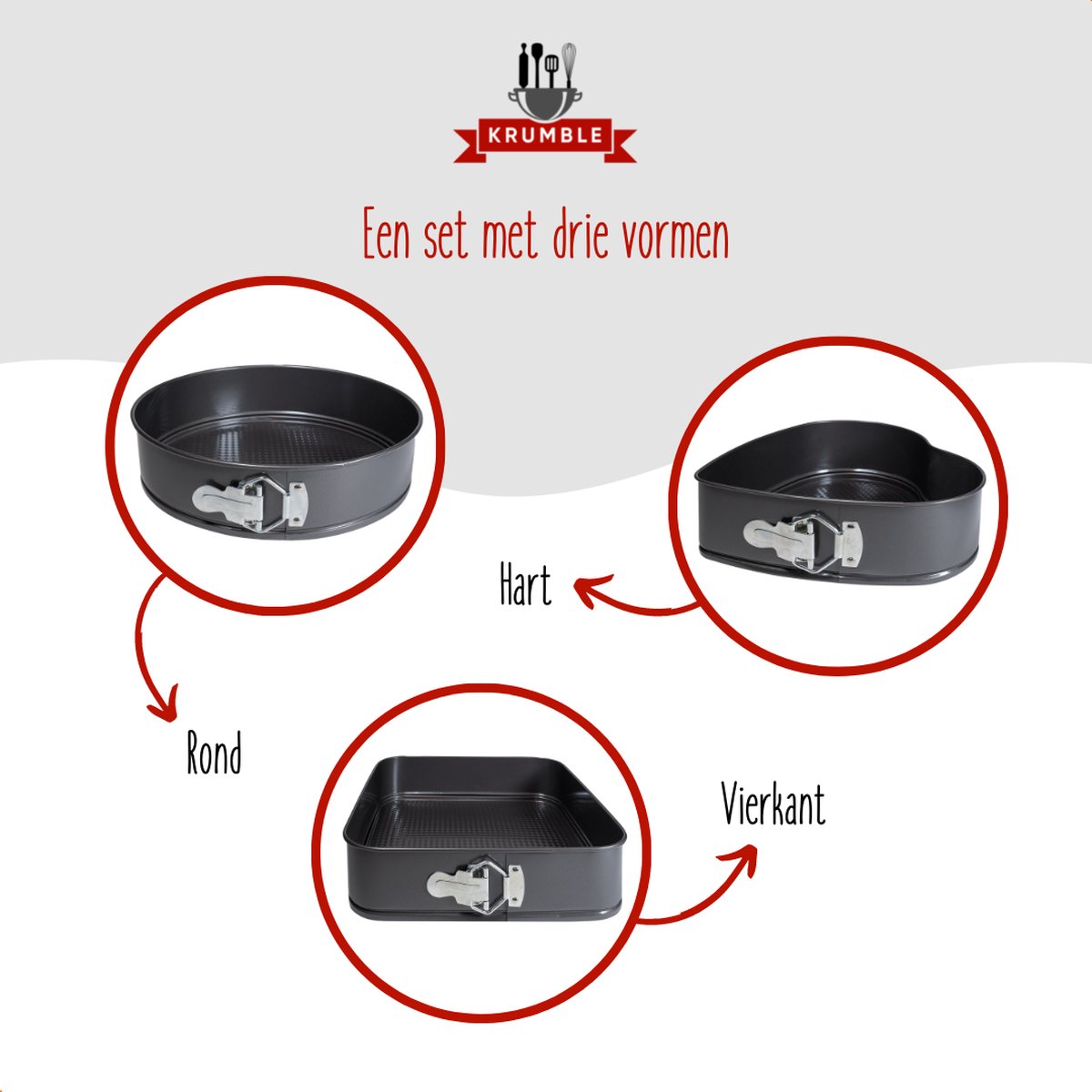 Krumble Springvorm set van 3 verschillende vormen / Taartvorm / Bakvorm / Bakblik / Anti-aanbak - Antraciet – foto 8